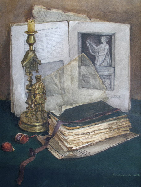Виктория Кирьянова. Натюрморт с подсвечником и книгами, 2000